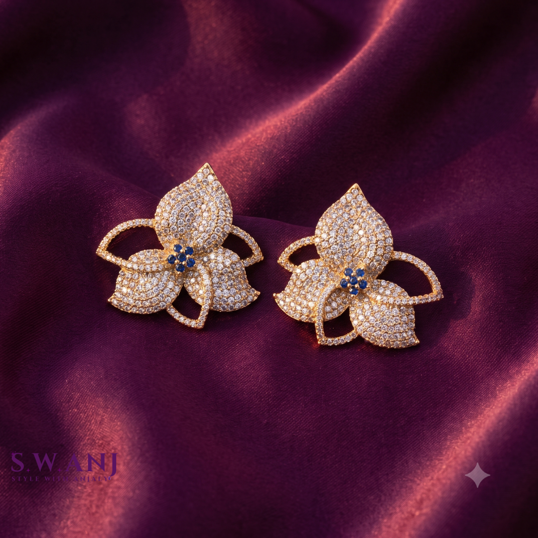 Sculpted crystal flower studs earring | S.W.ANJ