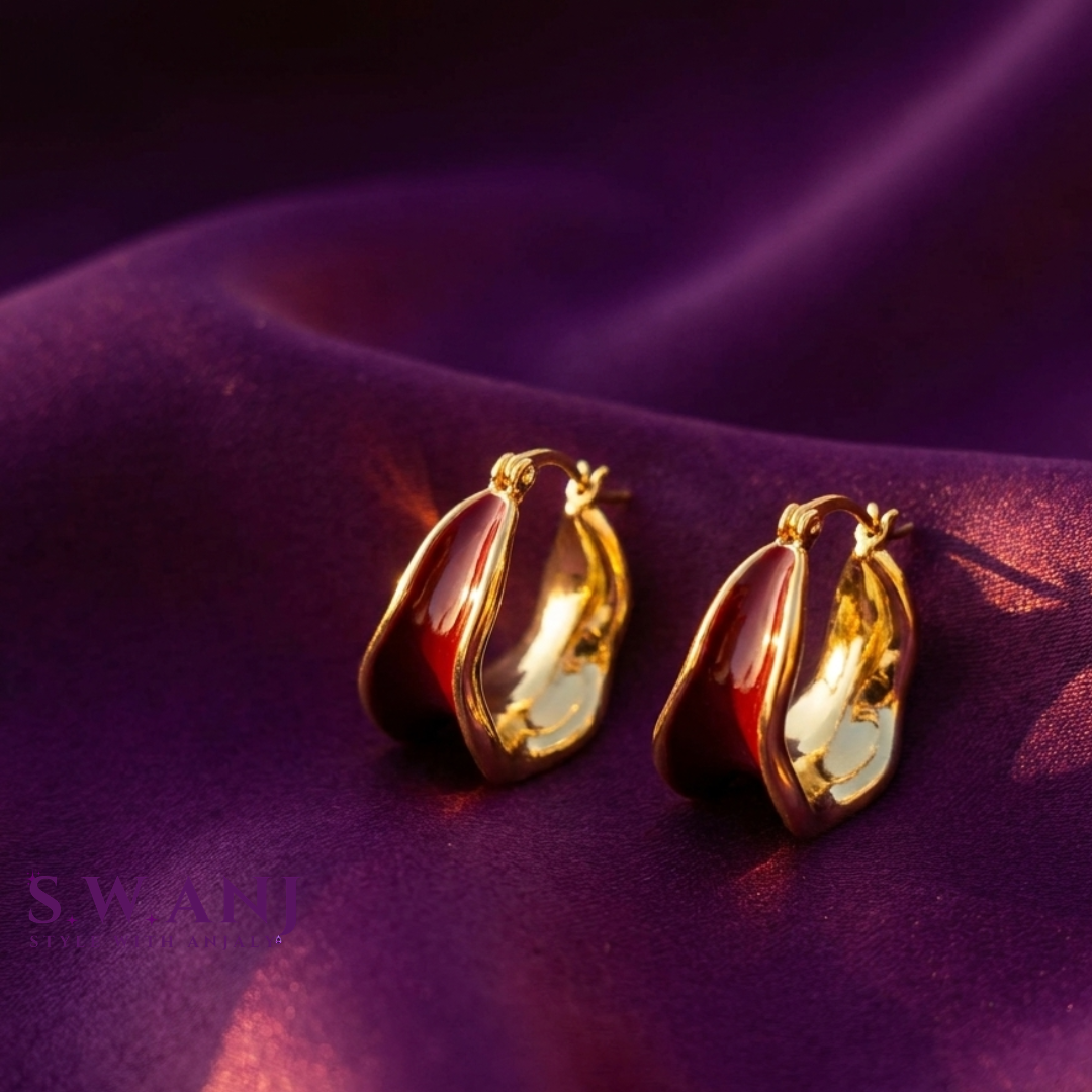Gold Wavy Enamel Hoop Earrings | S.W.ANJ