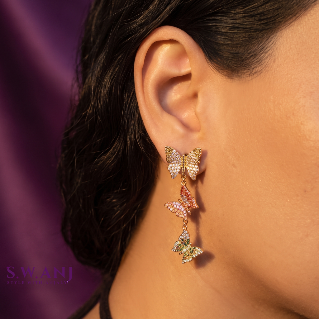 Triple Butterfly Drop Earrings, Anti-Tarnish | S.W.ANJ