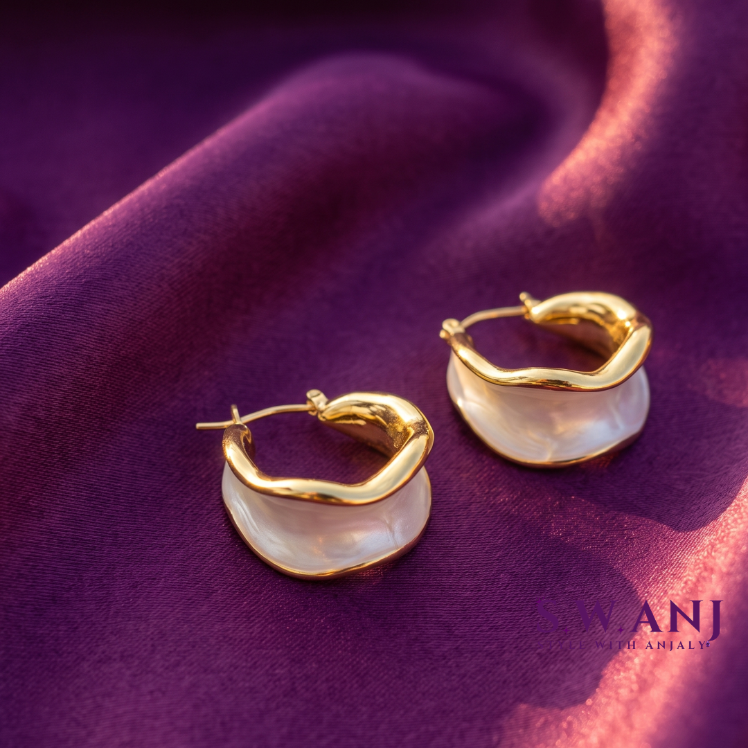 Gold Wavy Enamel Hoop Earrings | S.W.ANJ