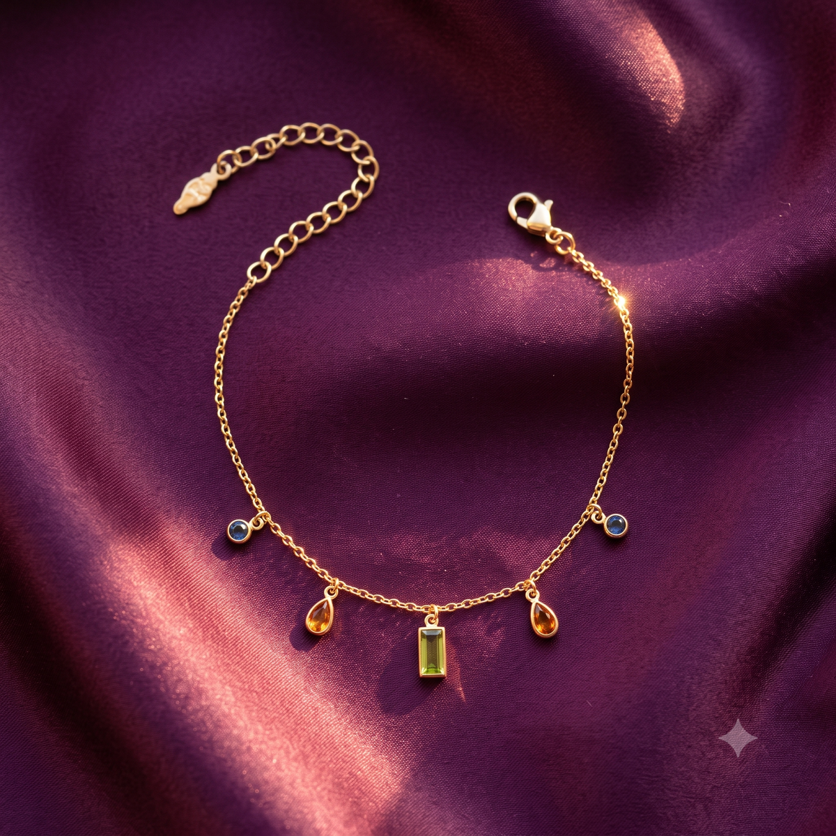 Gold Multicolour Stone Charm Chain Necklace & Bracelet | S.W.ANJ