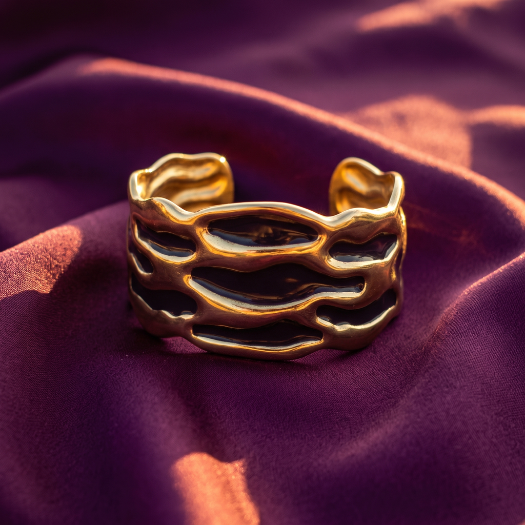 Wide Gold & Black Enamel Cuff Bracelet | S.W.ANJ