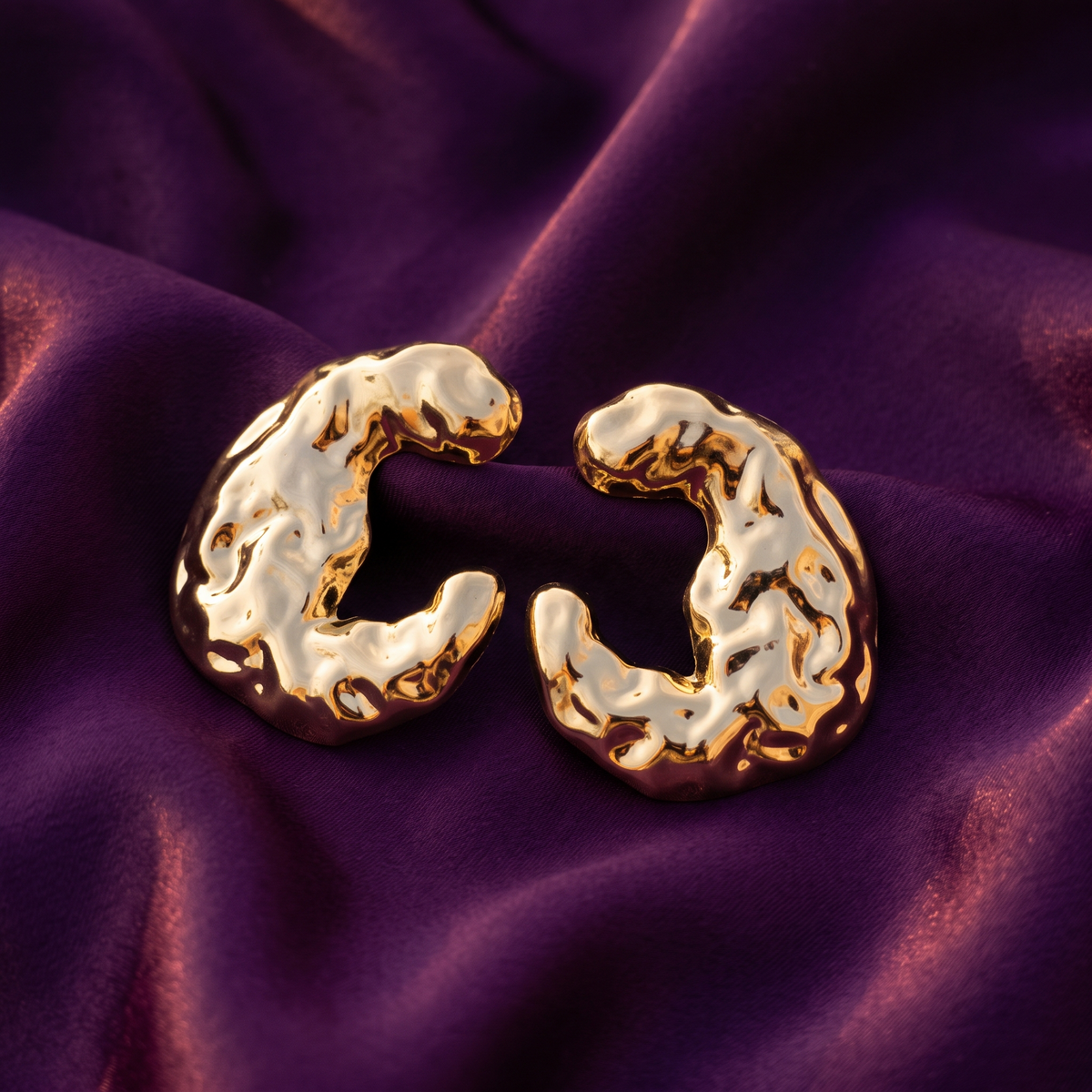 Gold/ Silver Hammered C-Shape Statement Earrings | S.W.ANJ