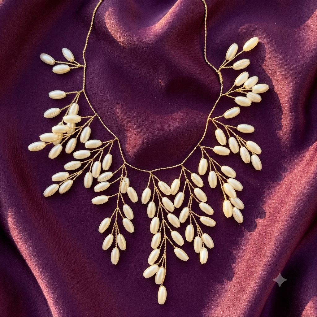 Gold Wire Pearl Branch Necklace with Oval Pearls | S.W.ANJ