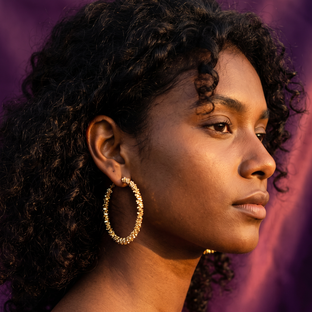 Gold Textured Grain Large Hoop Earrings | S.W.ANJ