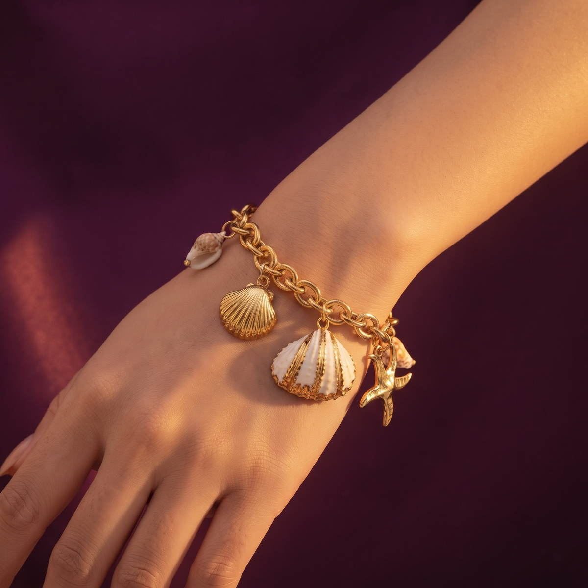 Gold Seashell Charm Chain Bracelet | S.W.ANJ