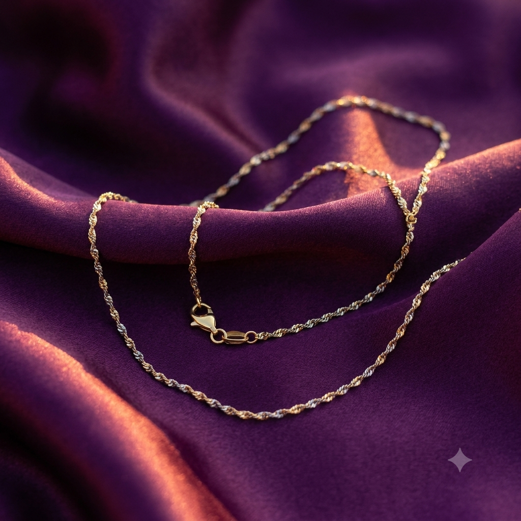 Twisted Two-Tone Singapore Chain Necklace – Gold & Silver Tone Twist Chain, Anti-Tarnish