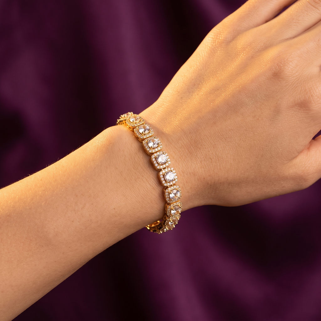 Gold Halo Tennis Bracelet, Anti-Tarnish | S.W.ANJ