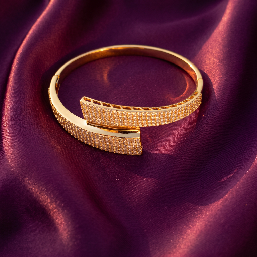 Gold Crystal Bypass Bangle Bracelet | S.W.ANJ