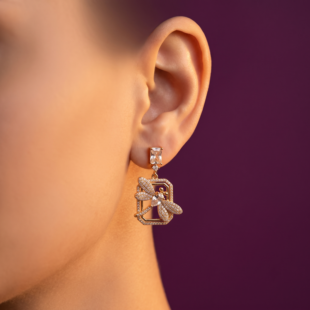 Mismatch Gold Crystal Dragonfly Drop Earrings, Anti-Tarnish | S.W.ANJ