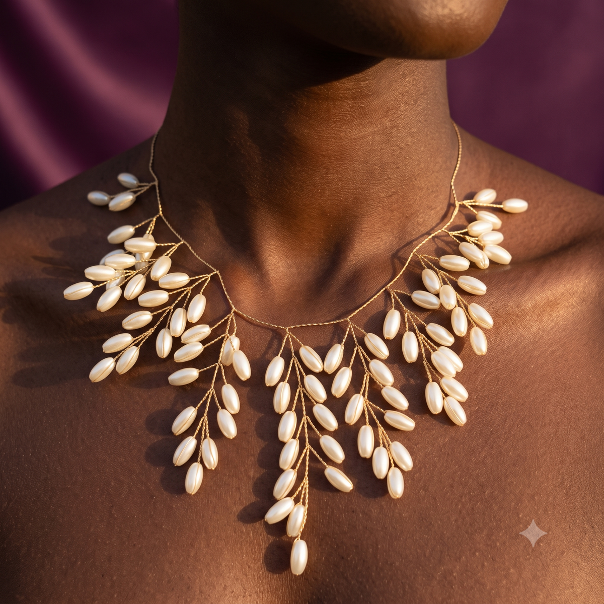 Gold Wire Pearl Branch Necklace with Oval Pearls | S.W.ANJ