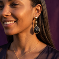 Black Teardrop Drop Earrings with Gold Dome Top | S.W.ANJ