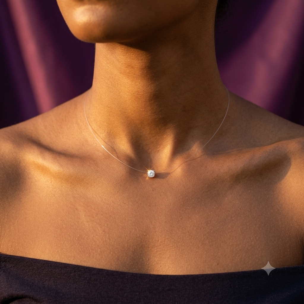Silver-Tone Invisible Necklace – Floating Crystal Solitaire on Clear Cord, Anti-Tarnish