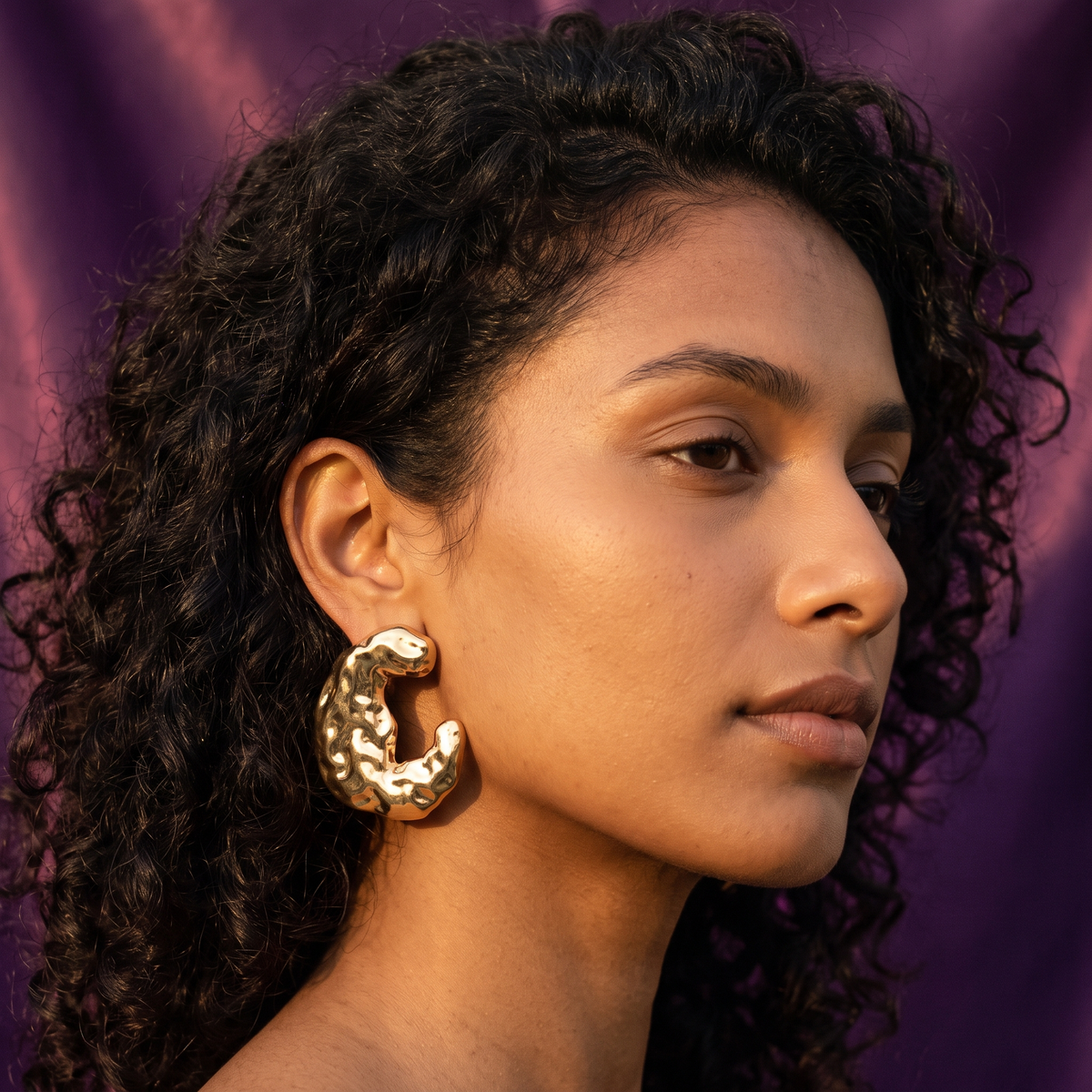 Gold/ Silver Hammered C-Shape Statement Earrings | S.W.ANJ