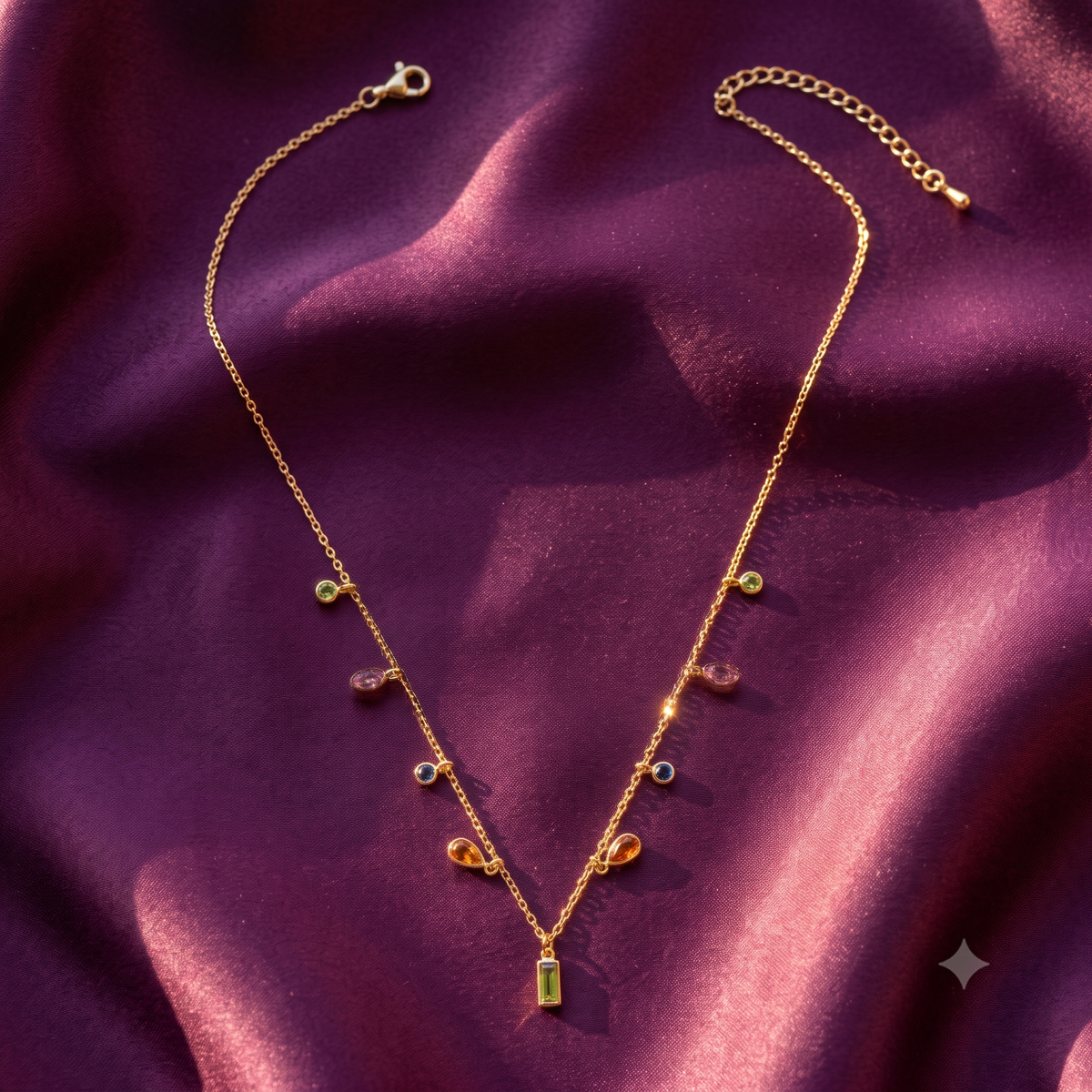 Gold Multicolour Stone Charm Chain Necklace & Bracelet | S.W.ANJ