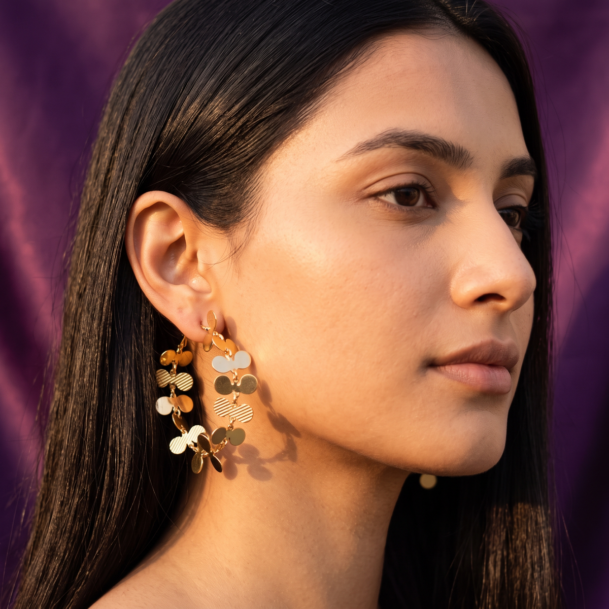 Gold Leaf Cluster Statement Hoop Earrings | S.W.ANJ