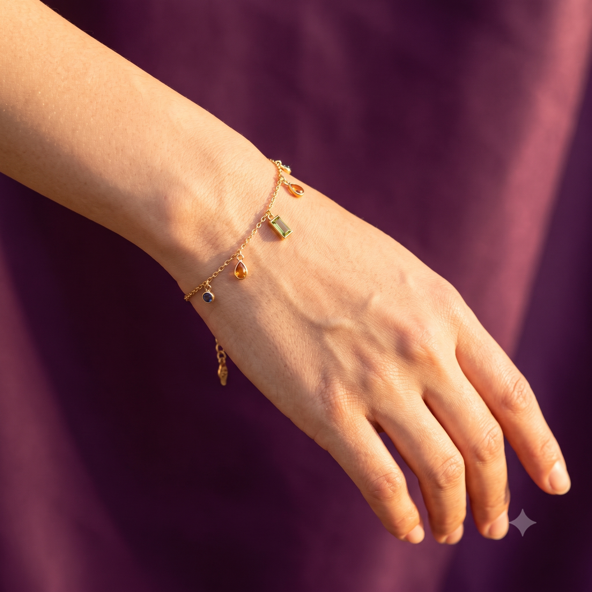 Gold Multicolour Stone Charm Chain Necklace & Bracelet | S.W.ANJ