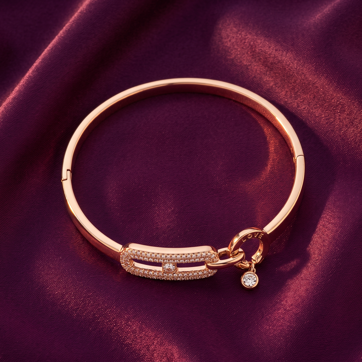 Gold Love Bangle with Crystal Charm, Anti-Tarnish | S.W.ANJ