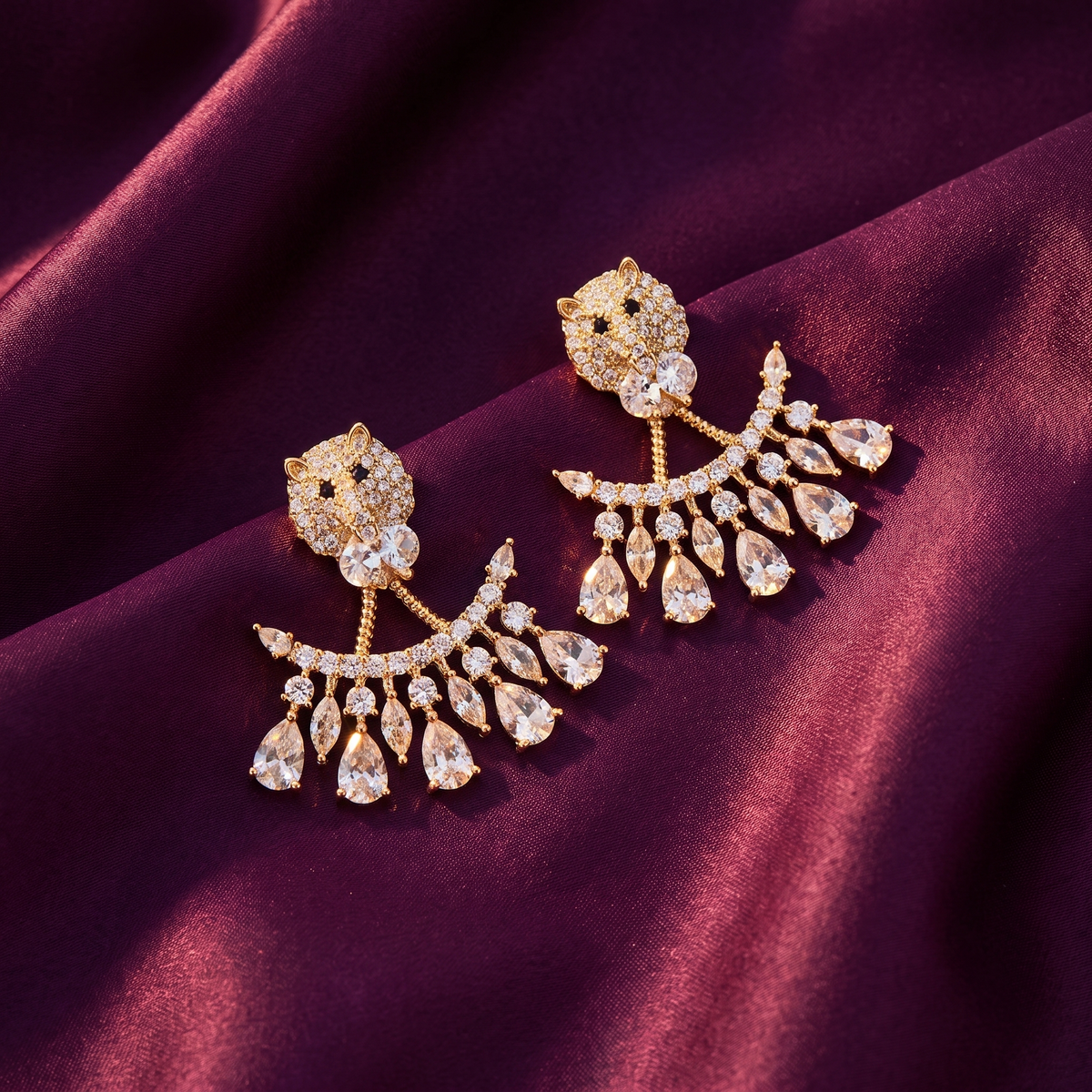 Gold Lion Cub Ear Jacket Earrings, Anti-Tarnish | S.W.ANJ