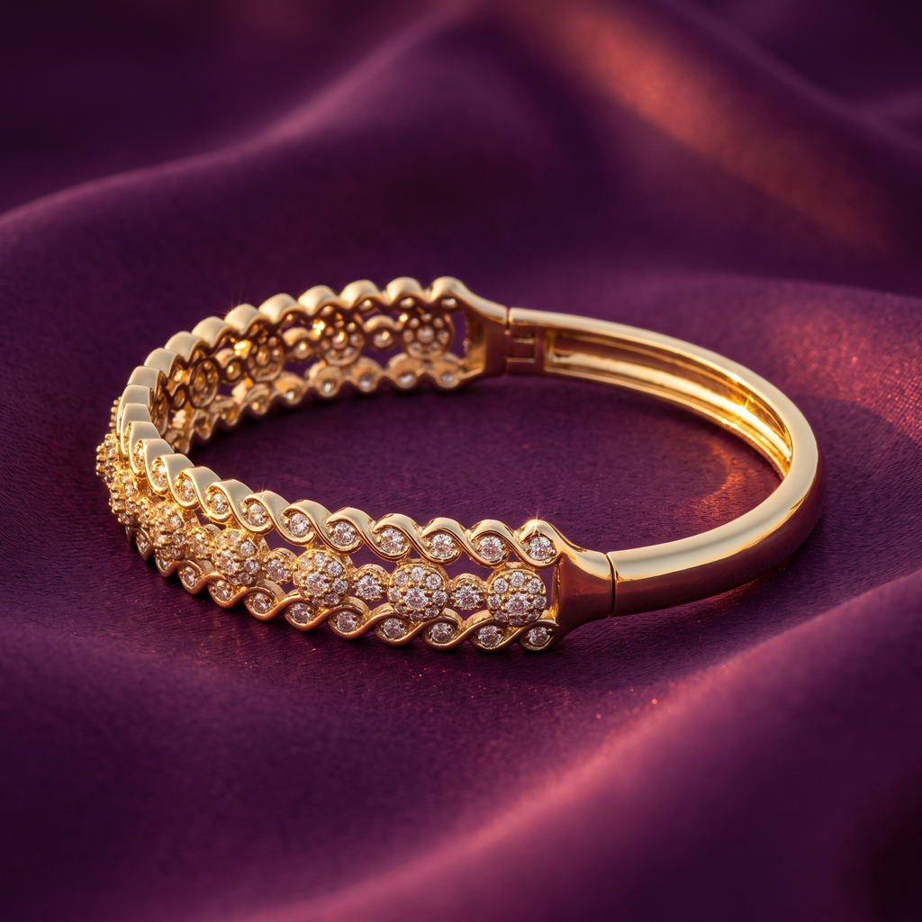 Gold Three-Row Crystal Bangle Bracelet | S.W.ANJ