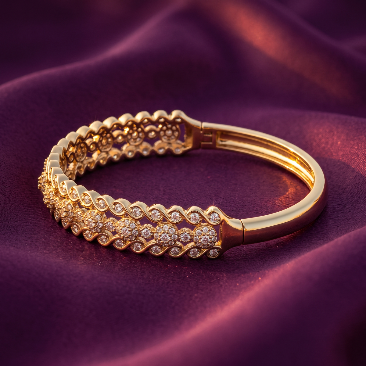 Gold Three-Row Crystal Bangle Bracelet | S.W.ANJ