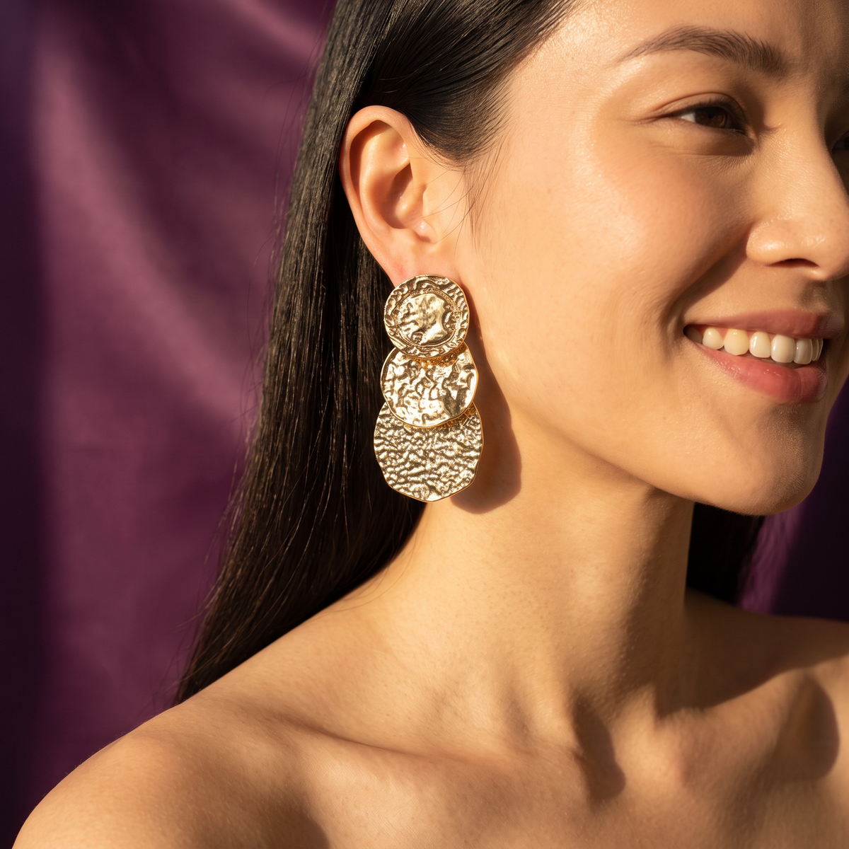 Gold Triple Coin Drop Earrings | S.W.ANJ