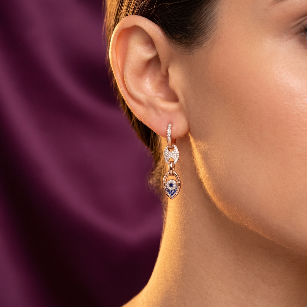 Mismatched Charm Huggie Earrings, Evil Eye & Star | S.W.ANJ