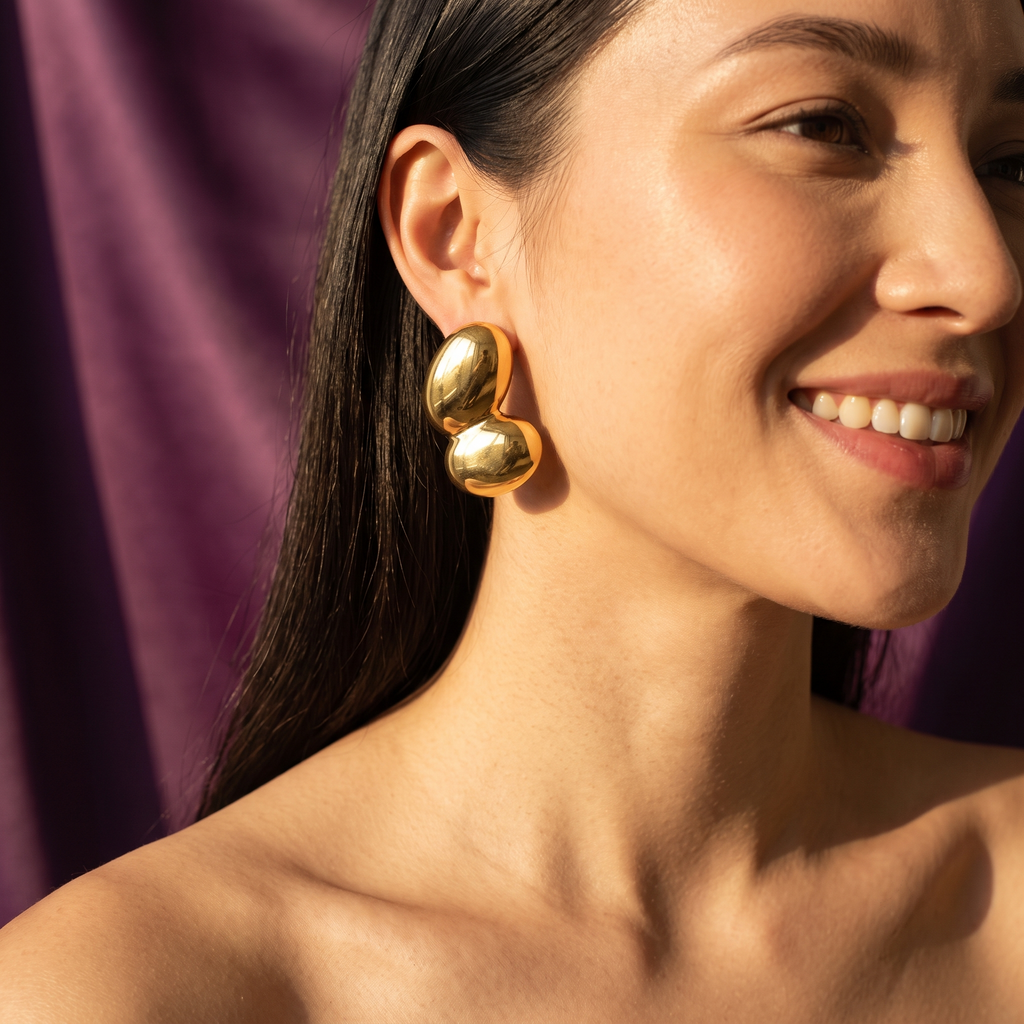 Gold Puffed Pebble Cluster Earrings | S.W.ANJ