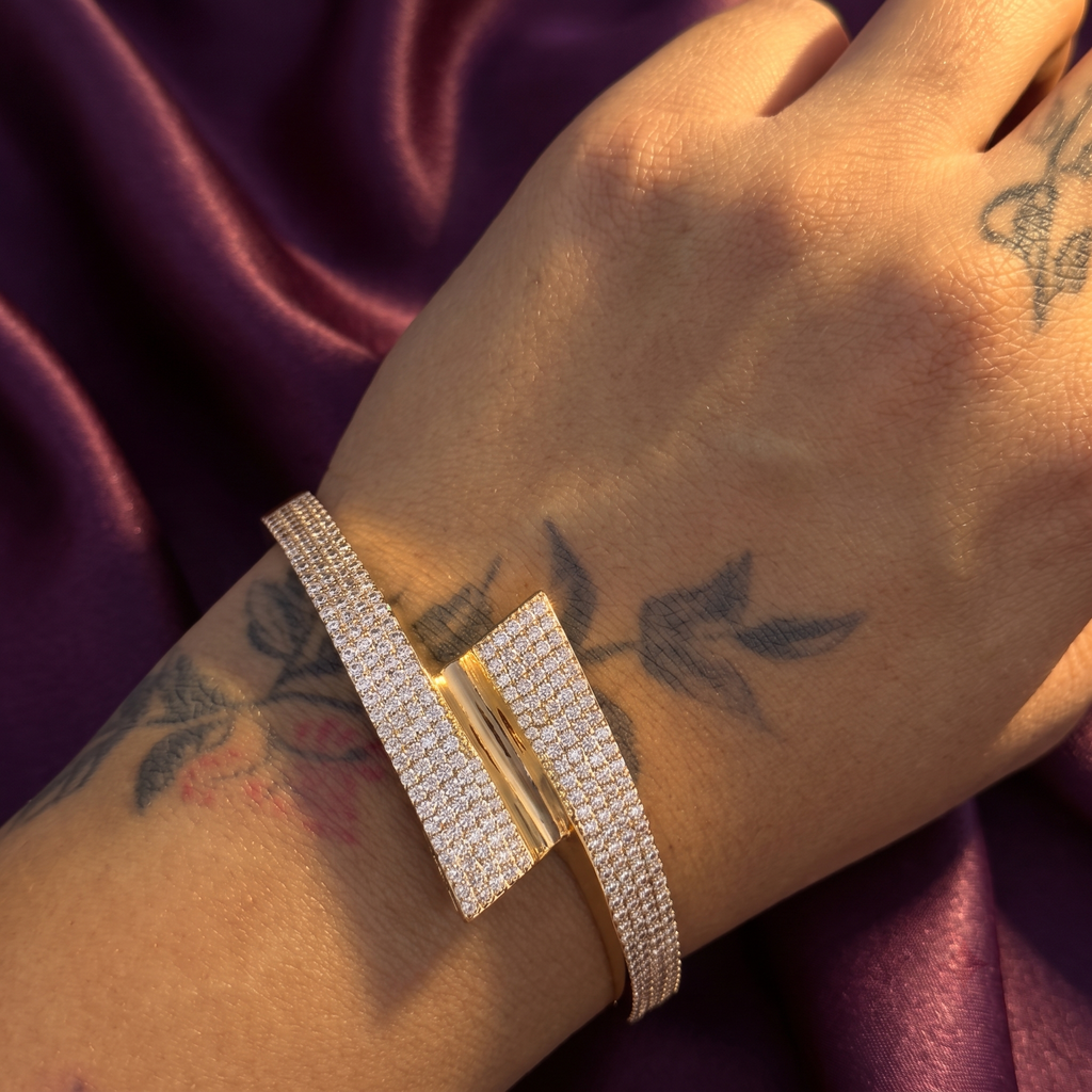Gold Crystal Bypass Bangle Bracelet | S.W.ANJ