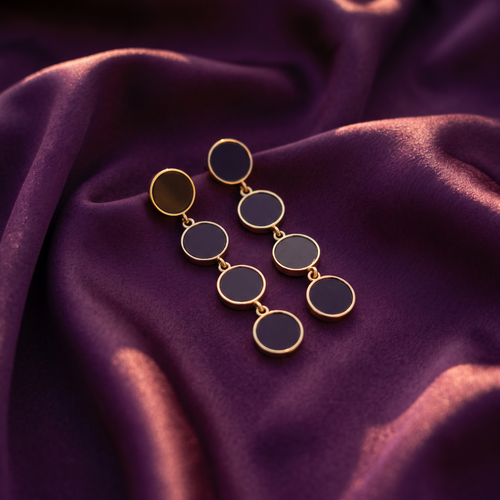 Black Round Disc Drop Earrings with Gold Edge | S.W.ANJ