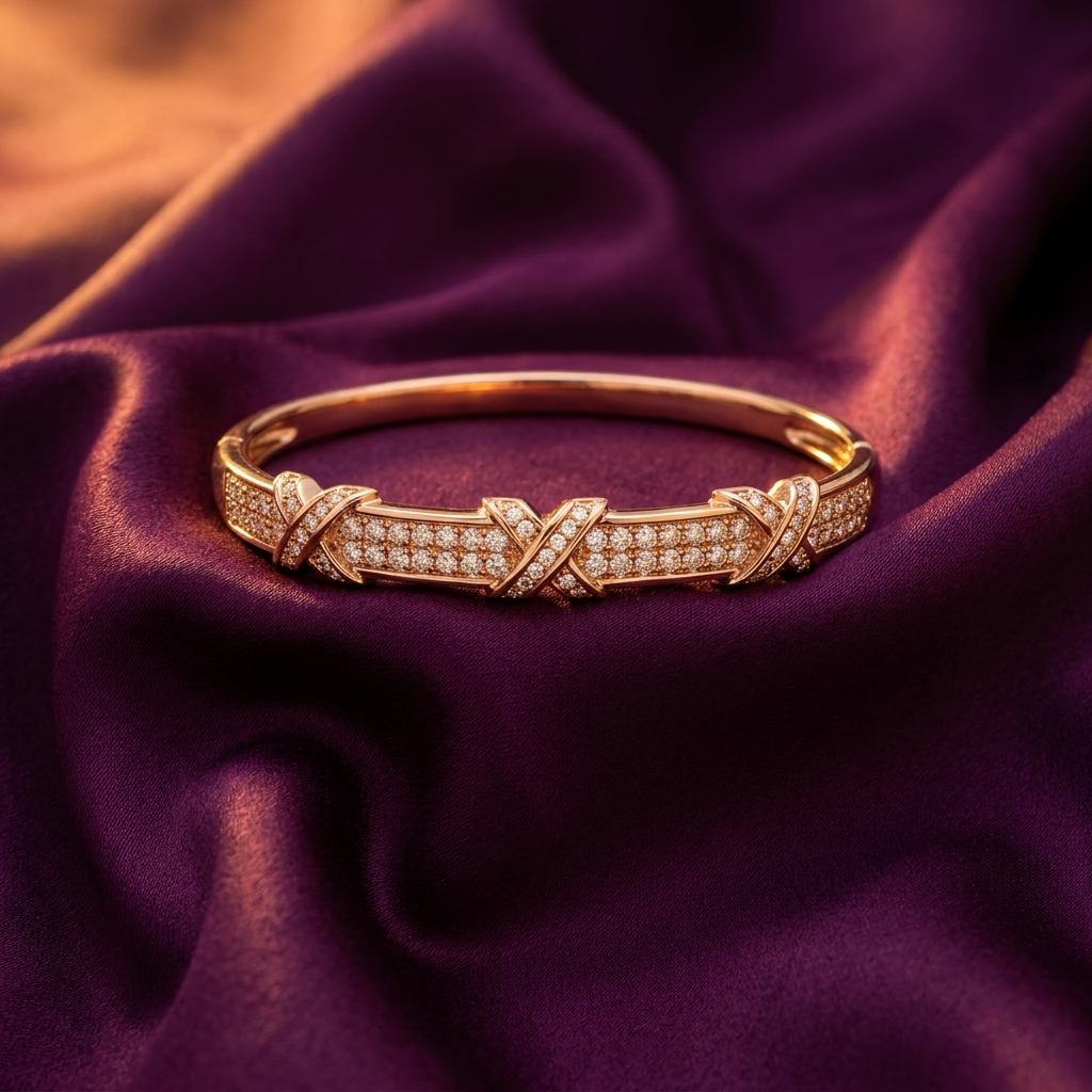 Gold Criss-Cross X Crystal Bangle, Anti-Tarnish | S.W.ANJ
