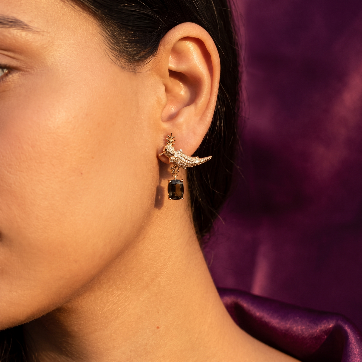 Gold Bird Earrings, Black or Red, Anti-Tarnish | S.W.ANJ