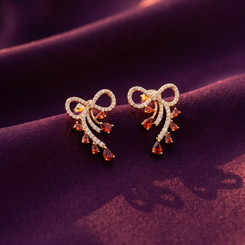 Dainty Gold Bow Earrings, Red Stones, Anti-Tarnish | S.W.ANJ