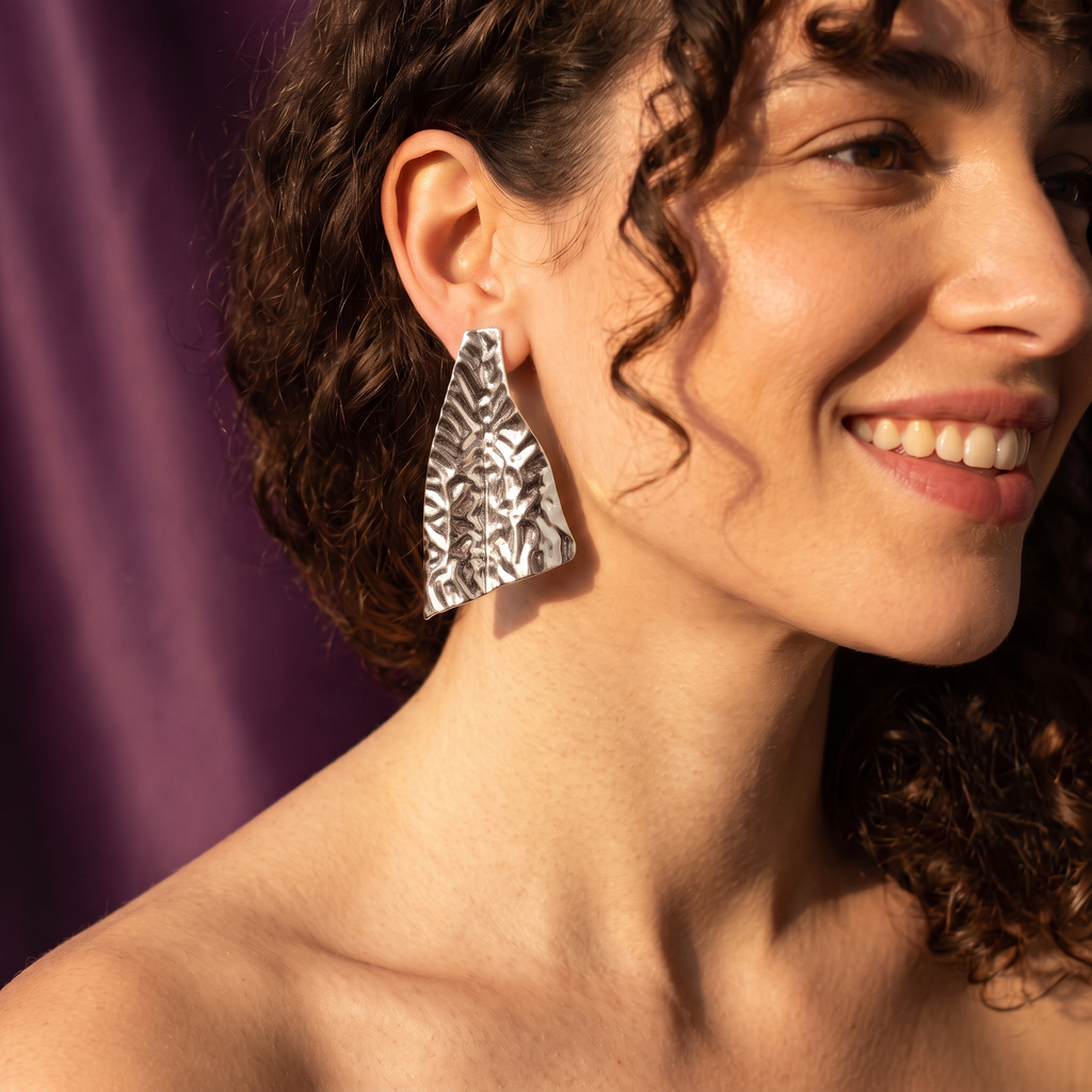 Gold / Silver Crinkled Leaf Sheet Statement Earrings | S.W.ANJ