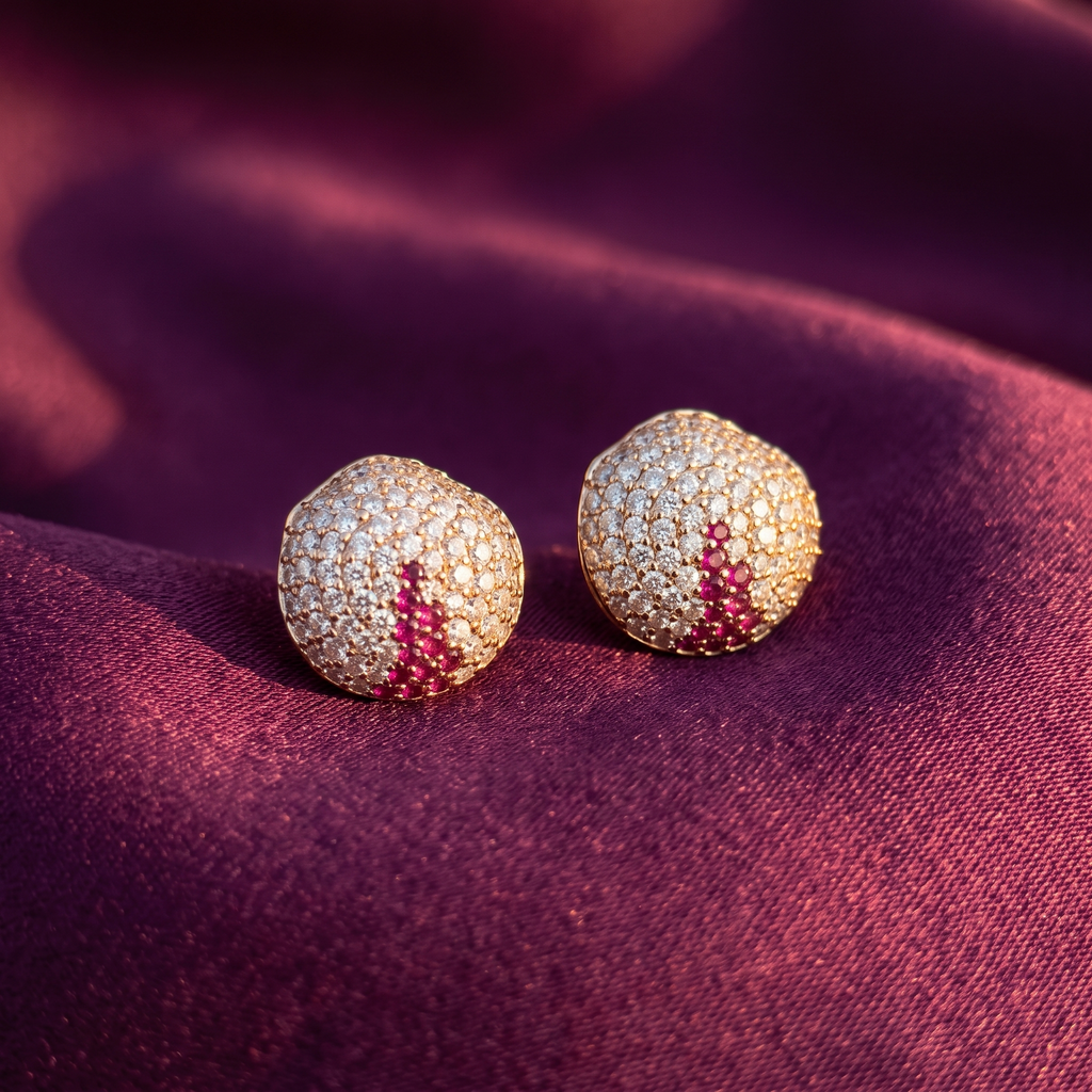 Pavé Dome Stud Earrings, Pink Accent, Anti-Tarnish | S.W.ANJ