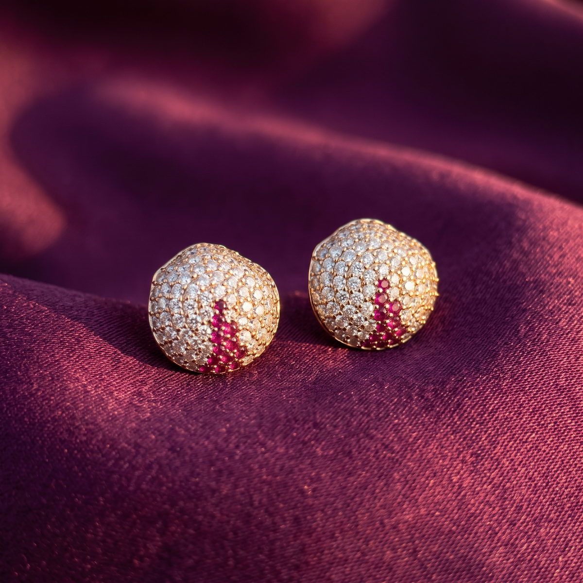 Pavé Dome Stud Earrings, Pink Accent, Anti-Tarnish | S.W.ANJ