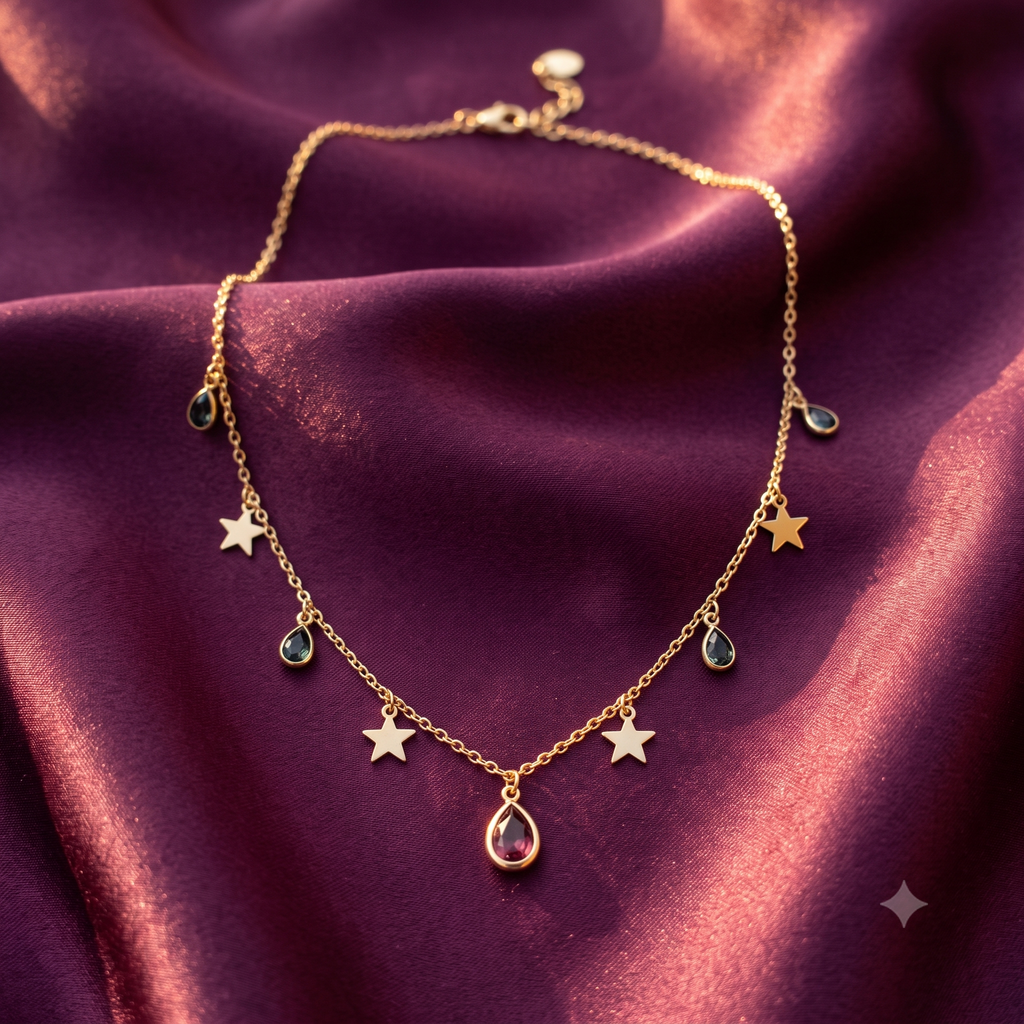 Gold Star & Ruby Teardrop Charm Necklace | S.W.ANJ