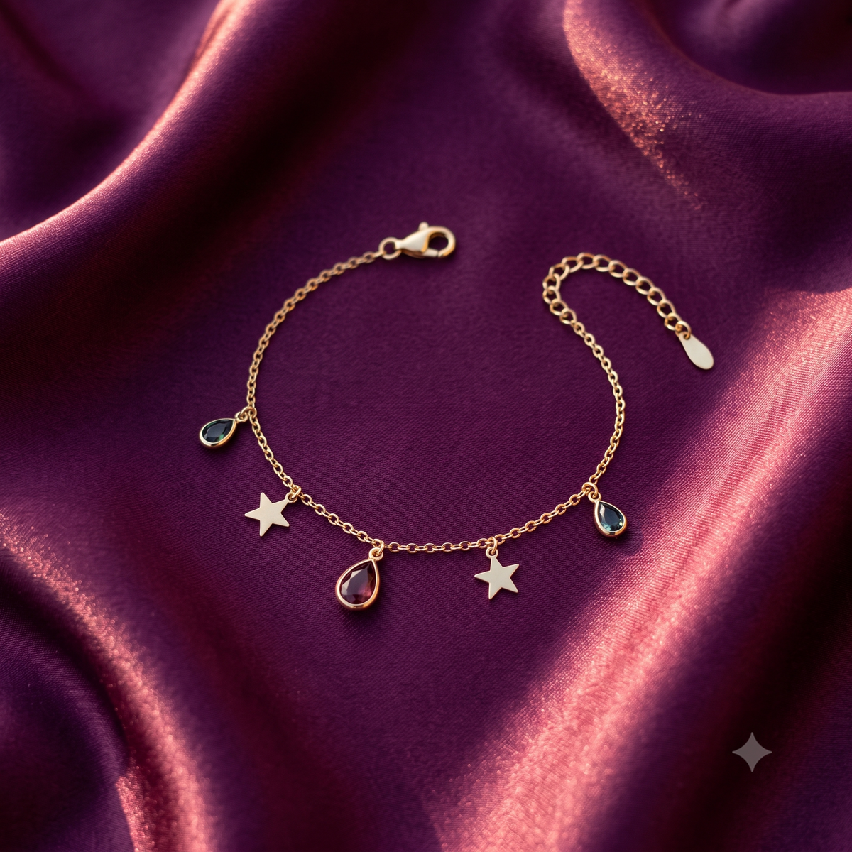 Gold Star & Ruby Teardrop Charm Necklace | S.W.ANJ