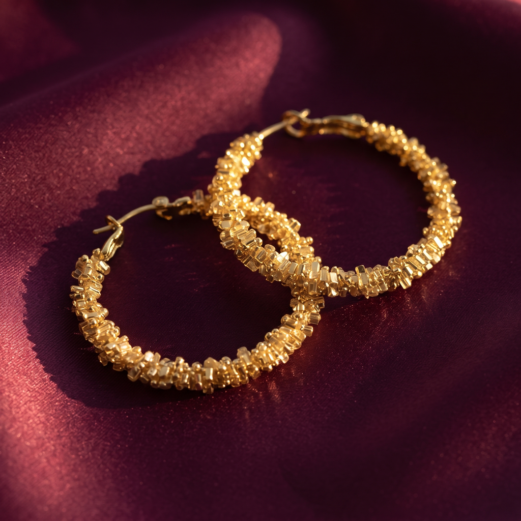 Gold Textured Grain Hoop Earrings | S.W.ANJ