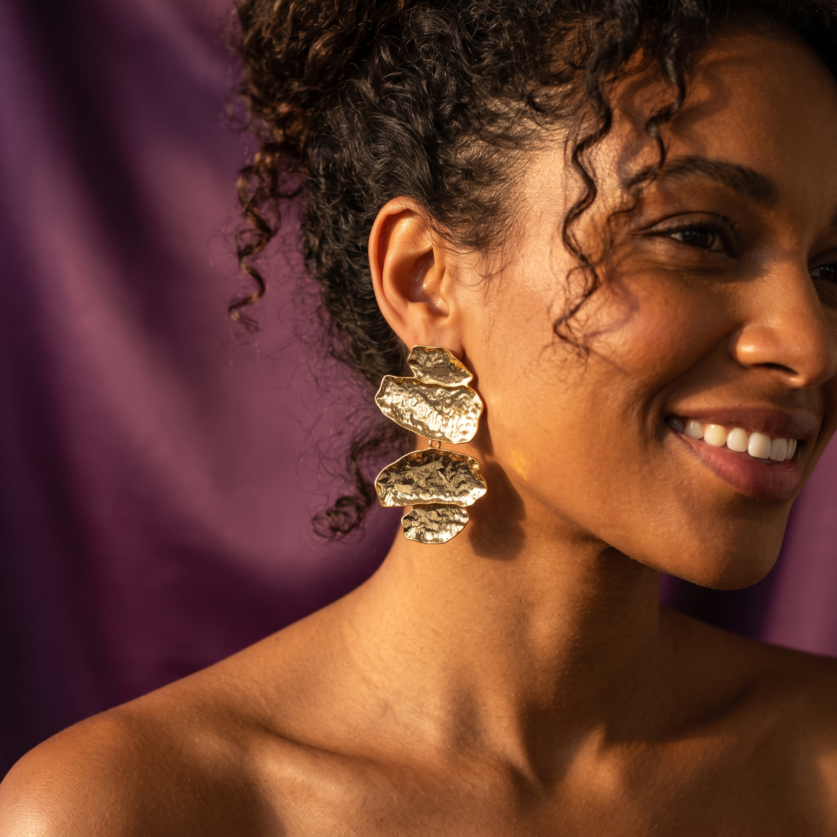 Gold Hammered Pebble Cascade Drop Earrings | S.W.ANJ