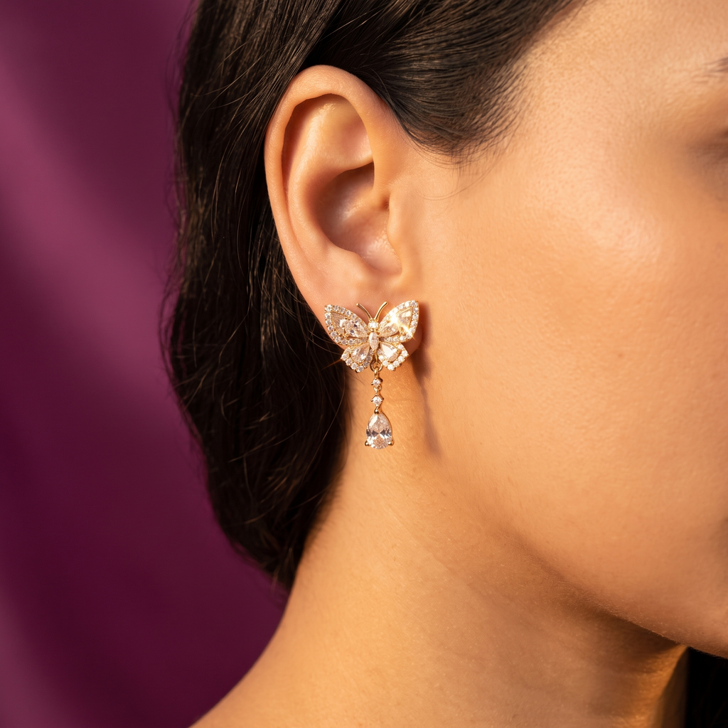 Baguette Crystal Butterfly Earrings, Anti-Tarnish | S.W.ANJ