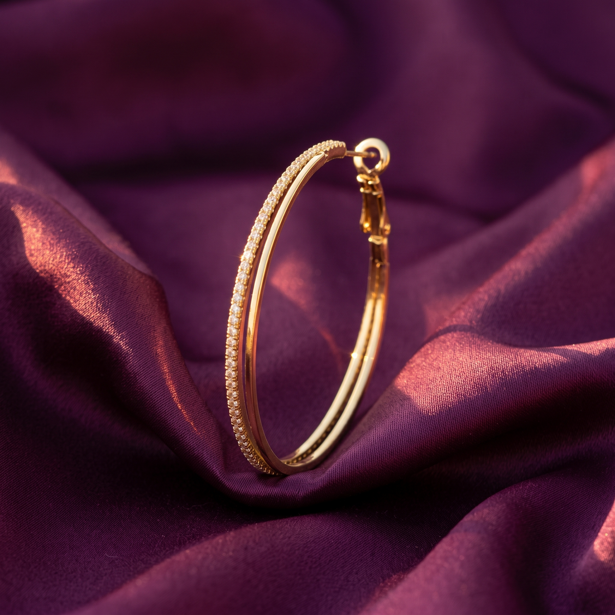 Gold Double Hoop Earrings with Crystal Line | S.W.ANJ