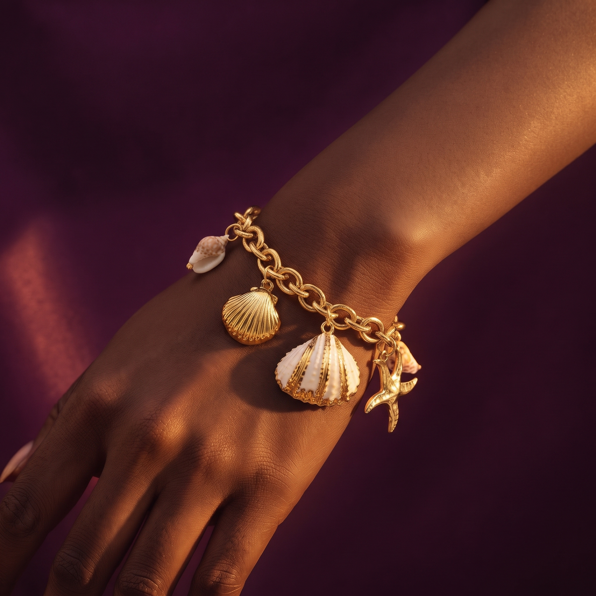 Gold Seashell Charm Chain Bracelet | S.W.ANJ