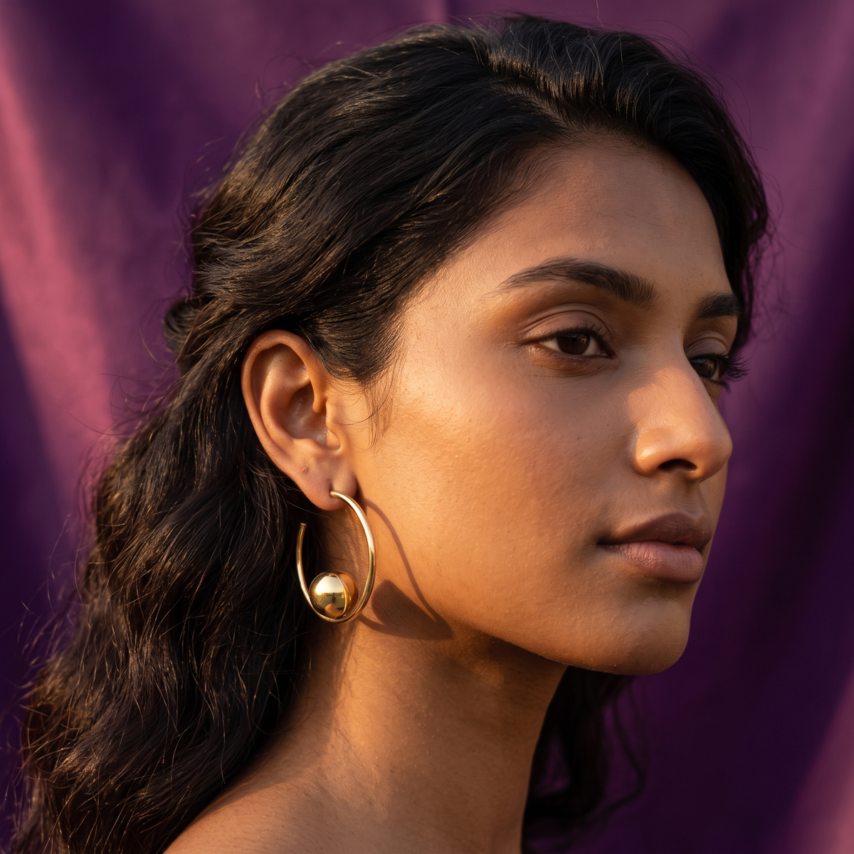 Gold Open Hoop Earrings with Ball Detail | S.W.ANJ