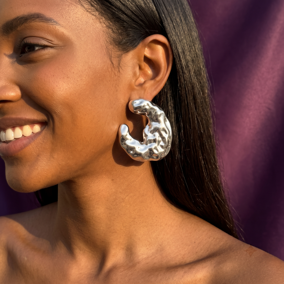 Gold/ Silver Hammered C-Shape Statement Earrings | S.W.ANJ