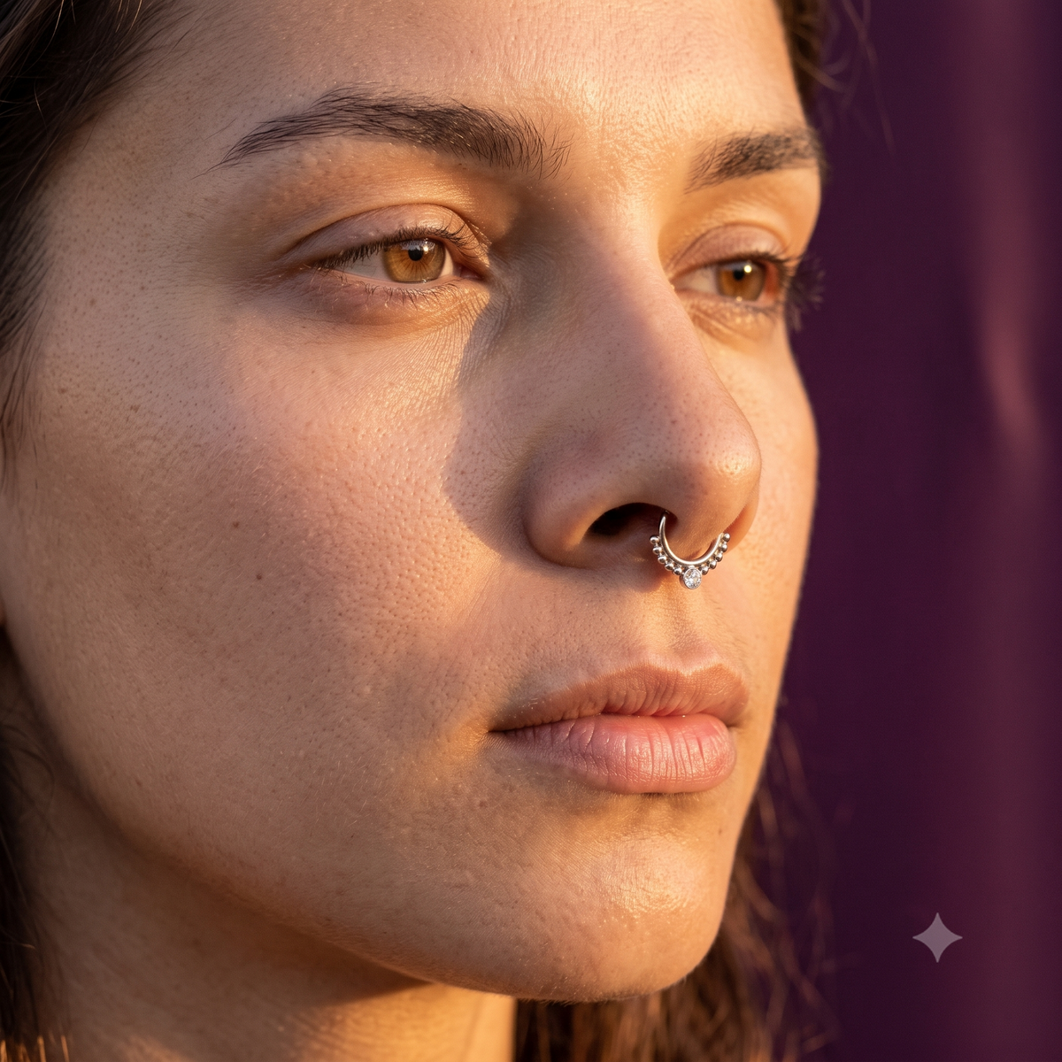 Silver Beaded Hoop Nose Septum with Crystal | S.W.ANJ