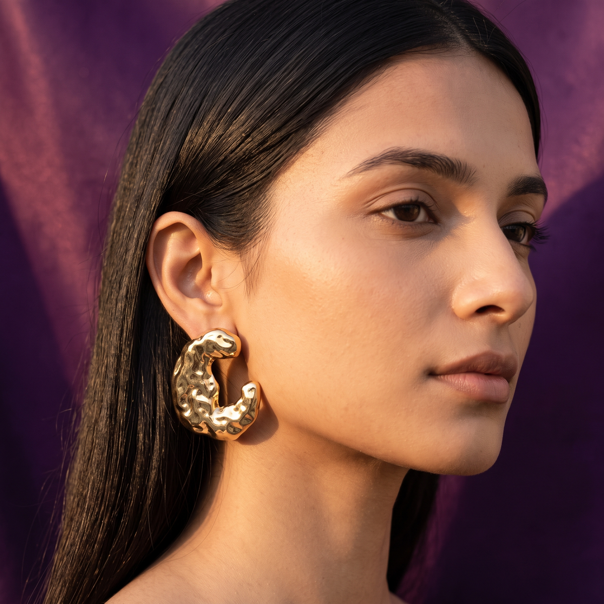 Gold/ Silver Hammered C-Shape Statement Earrings | S.W.ANJ