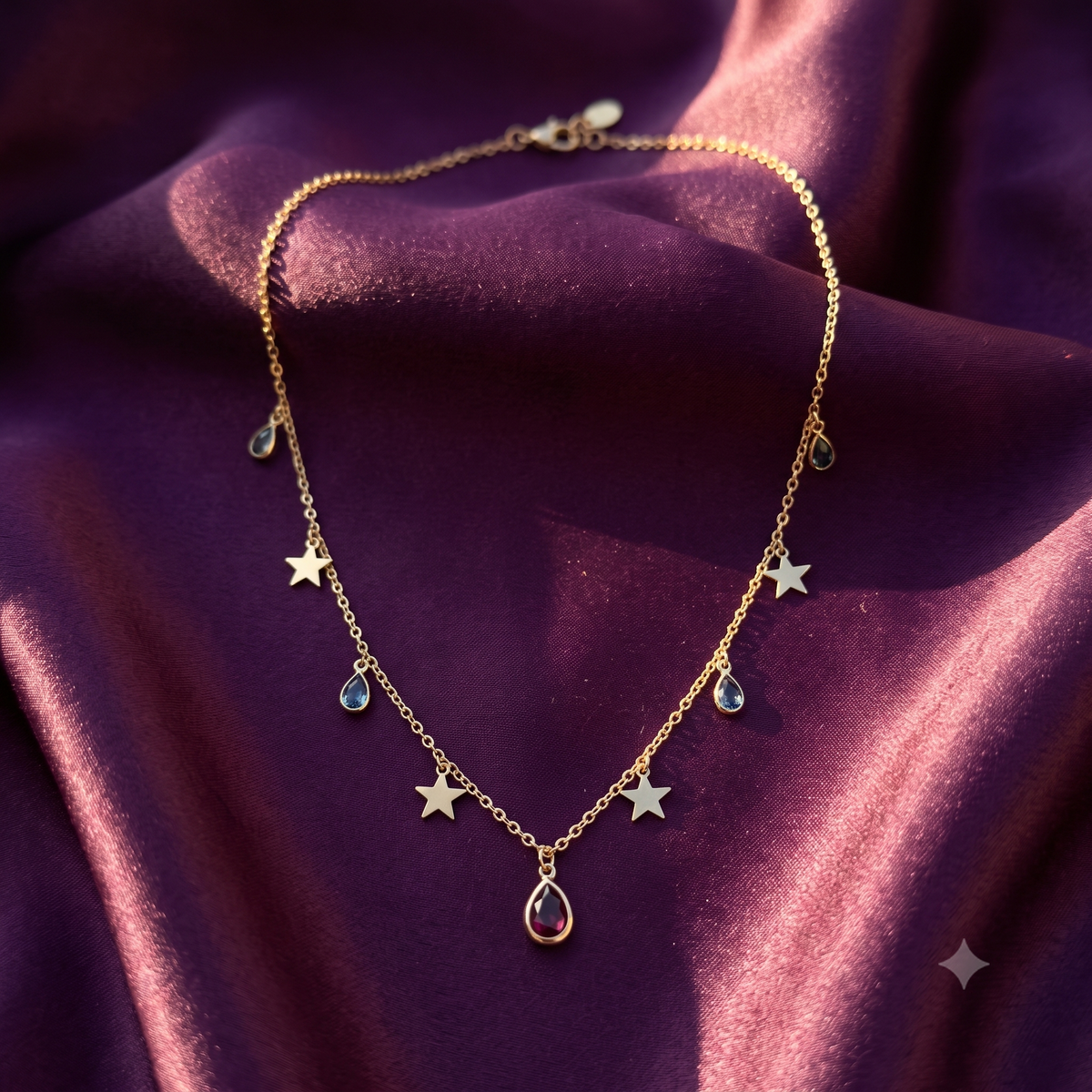 Gold Star & Ruby Teardrop Charm Necklace | S.W.ANJ