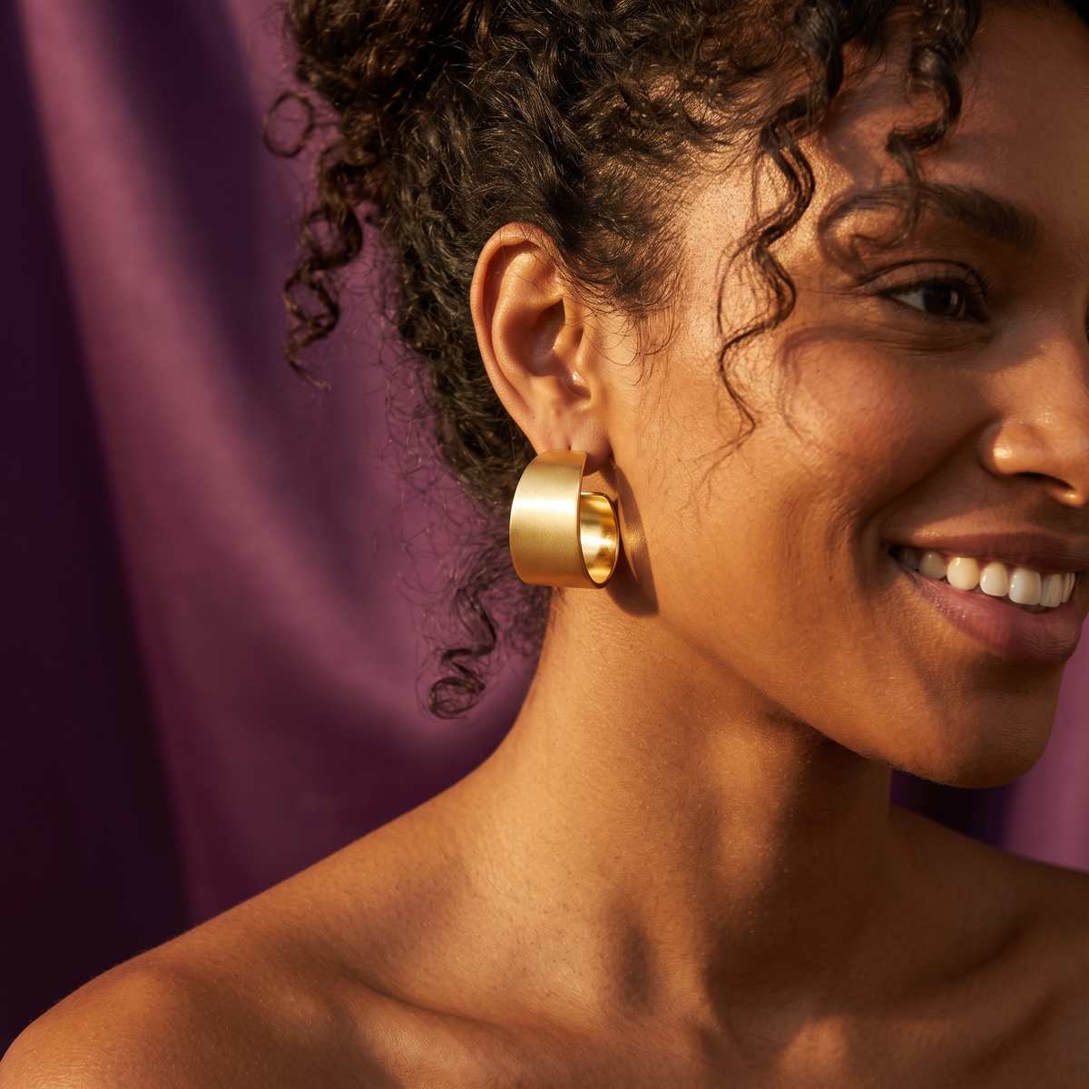 Gold Wide Band Matte Hoop Earrings | S.W.ANJ