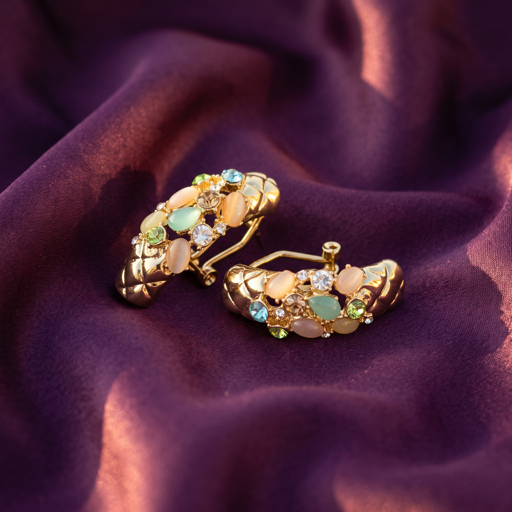 GLAM NAILS! Gold Curved Statement Earrings with Pastel Stones | S.W.ANJ